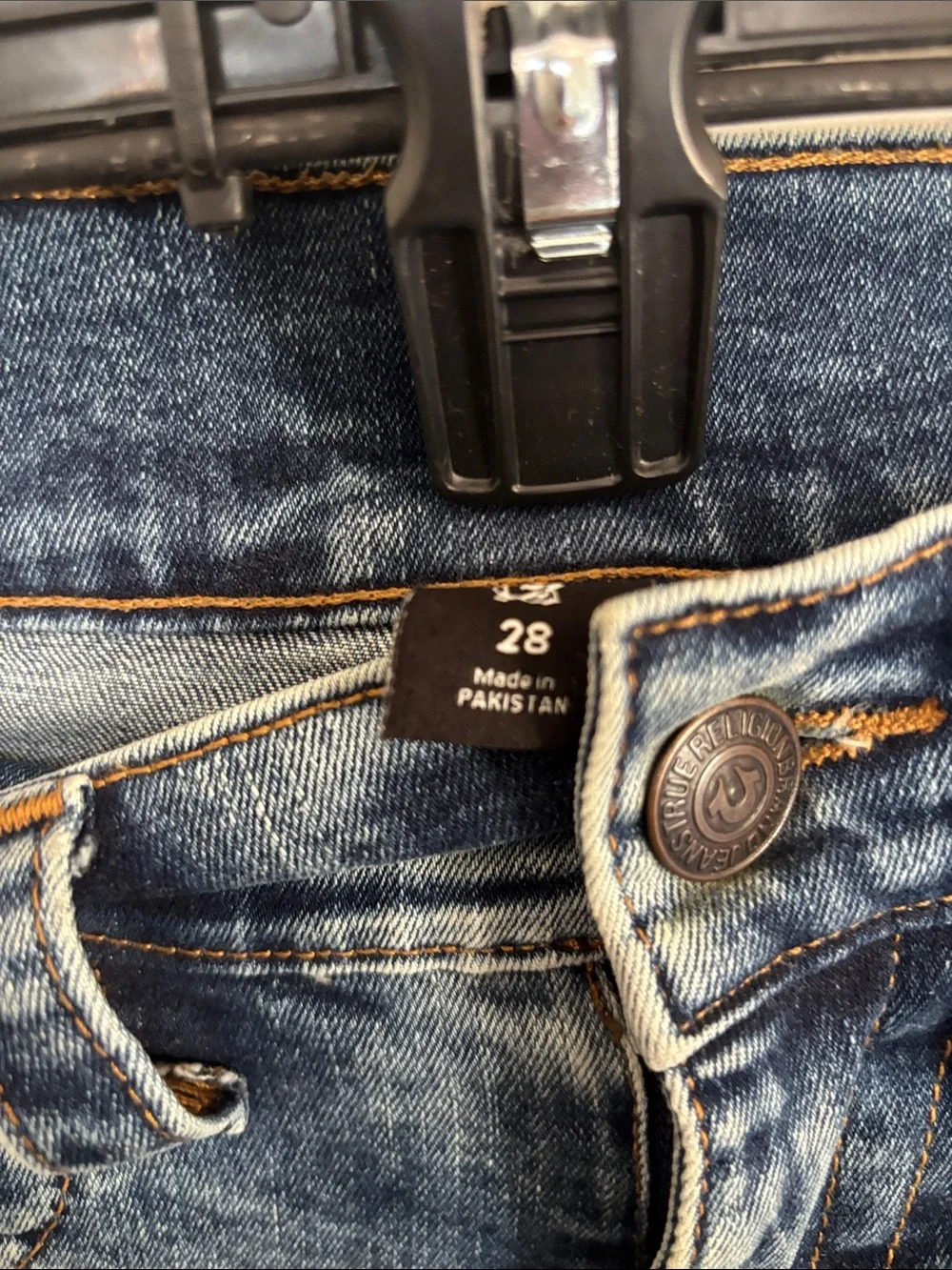 True Religion Men's Washed Blue Skinny Jeans with Signature Back Pockets